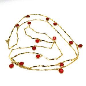 Vintage Red Crystal Dangle Necklace, 50 Inches Length, 1970s